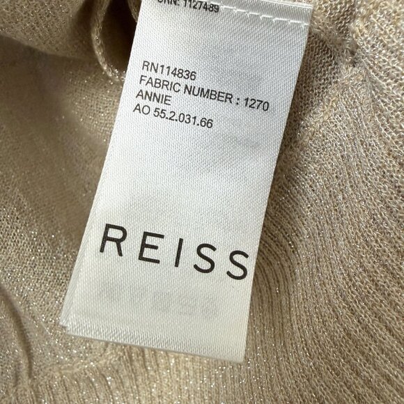 REISS Cardigan Size Medium Light Sweater Metallic Beige Gold Womens Top - Picture 8 of 9